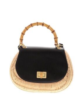 Talbots Rattan Wicker & Leather Black and Natural Bamboo Top-Handle Women’s Bag